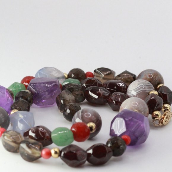 14K GOLD AMETHYST GARNET QUARTZ CHALCEDONY NECKLACE - Picture 8 of 14